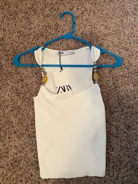 Zara White Tank with Amber Bead Straps